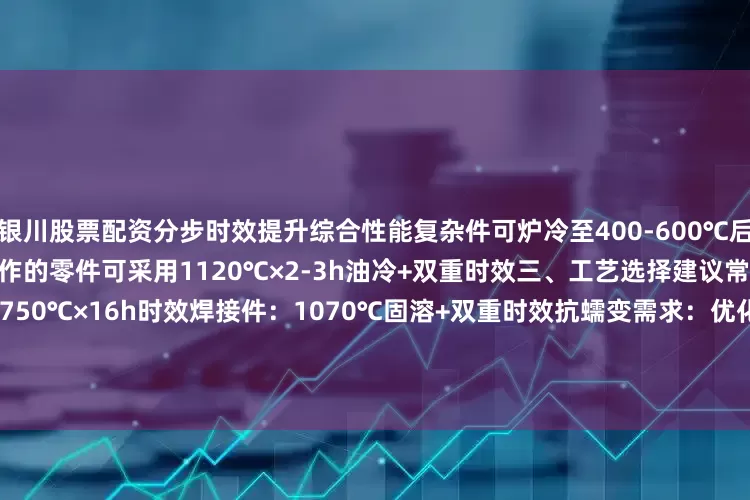银川股票配资分步时效提升综合性能复杂件可炉冷至400-600℃后空冷深稳定处理700℃以下工作的零件可采用1120℃×2-3h油冷+双重时效三、工艺选择建议常规应用：1040-1060℃固溶+750℃×16h时效焊接件：1070℃固溶+双重时效抗蠕变需求：优化时效温度至650-750℃区间四、注意事项固溶后需彻底清除氧化皮（吹砂或酸洗）热加工温度建议控制在1050-1130℃           