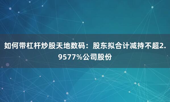 如何带杠杆炒股天地数码：股东拟合计减持不超2.9577%公司股份